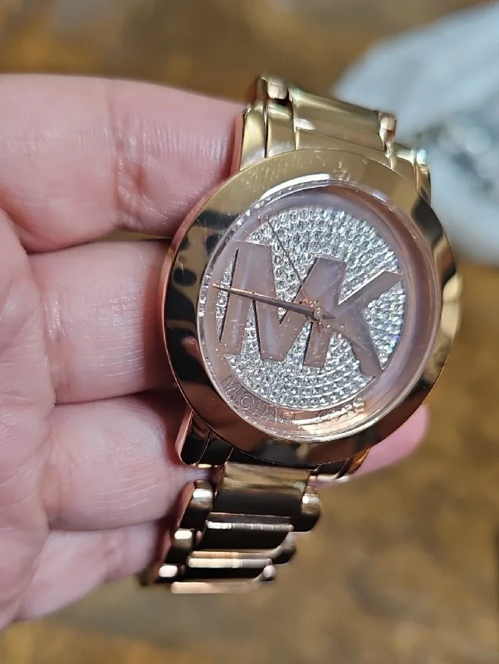 Michael Kors Rose Gold Crystal MK Logo Bracelet Watch